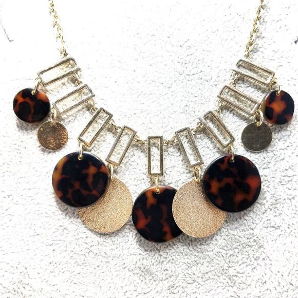 New York & Co. Dangle Round Brown Black & Gold Disks Necklace, 21 Inches - Picture 8 of 8